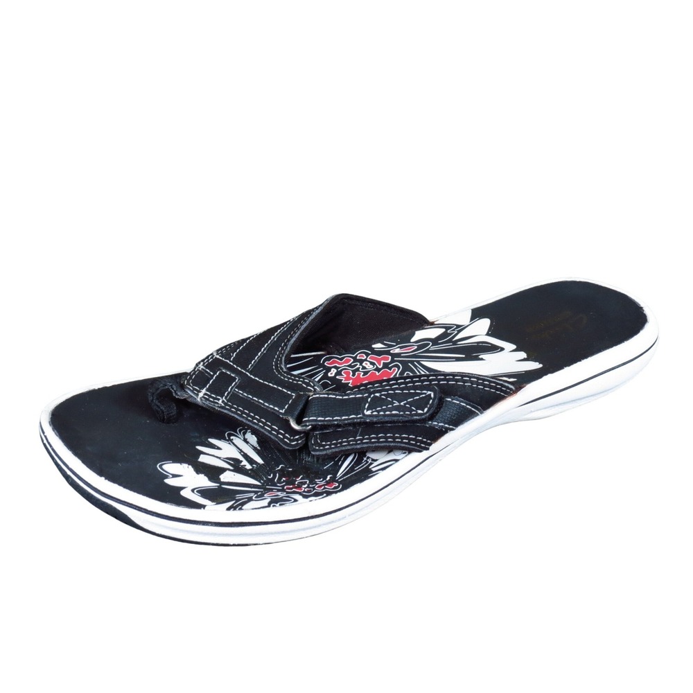 Clarks Breeze Sea Women Sandal Size 9 Casual Summer Beach Flip Flop Black Fabric